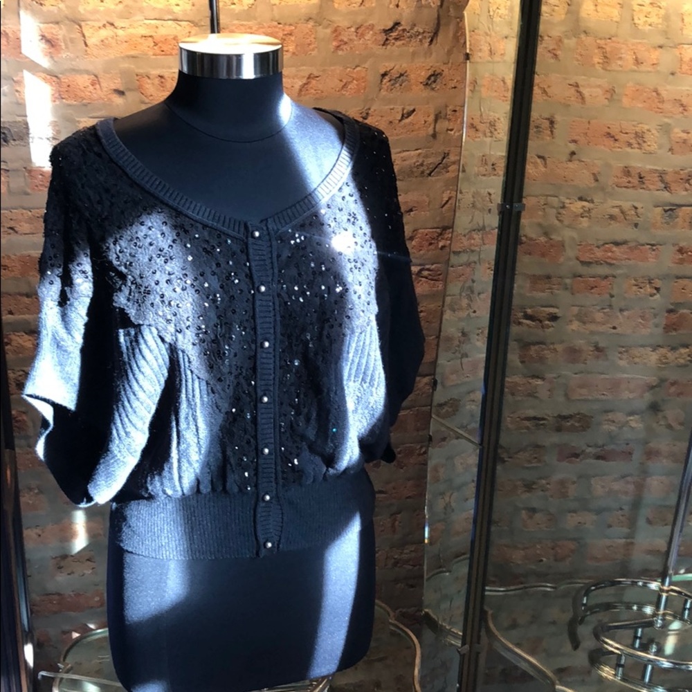 Free People NWT black sequin sweater/cardigan SZ L